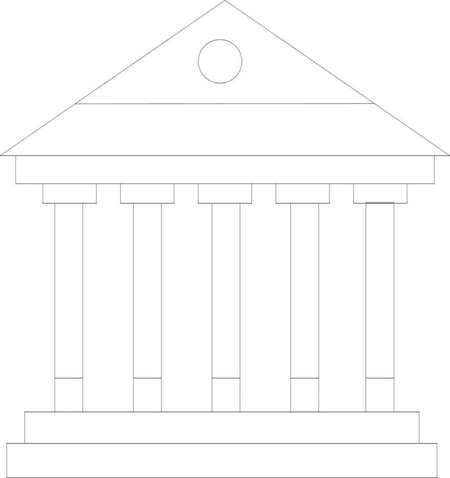 Black line art illustration of a bank icon. vector