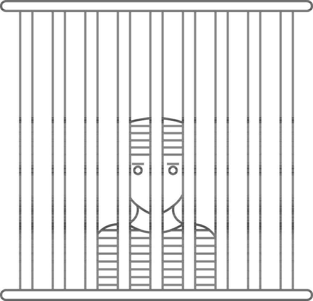 Black line art character of man in prison. vector