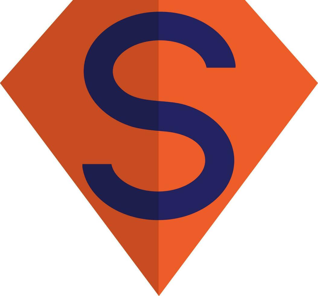 Comic sticker of superman in orange and blue color. vector