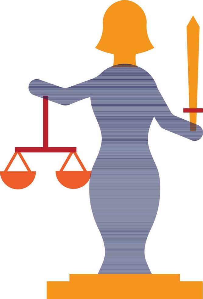 Character of lady justice holding sword and balance scale. vector