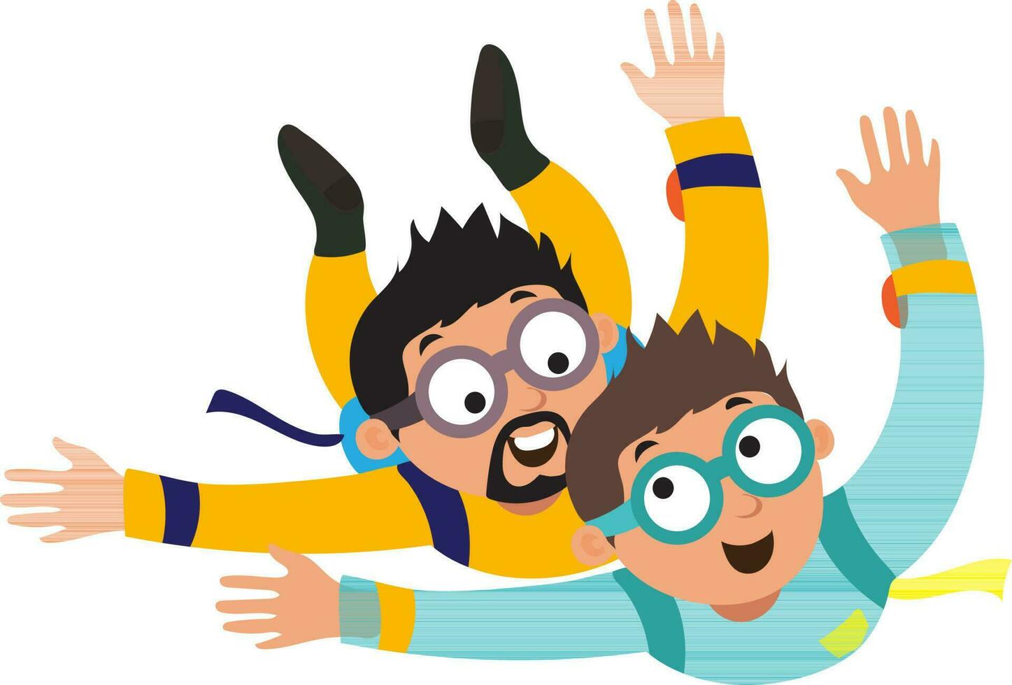 Father and son doing sky diving. vector