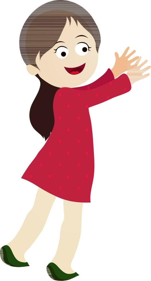 Character of little girl in red dress. vector