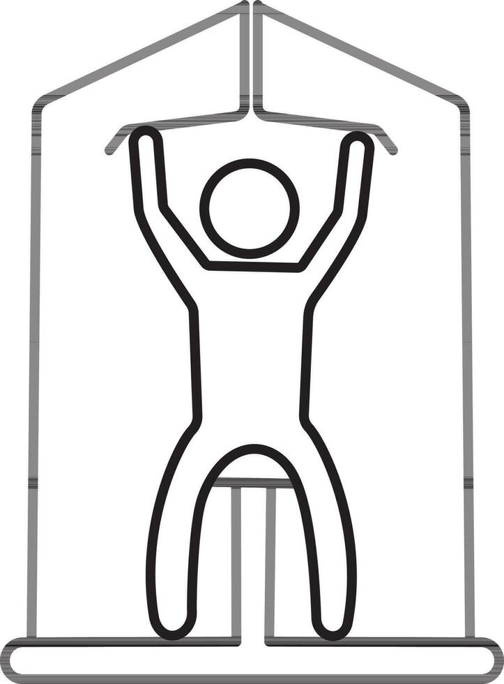 Man exercising on pull down machine. vector