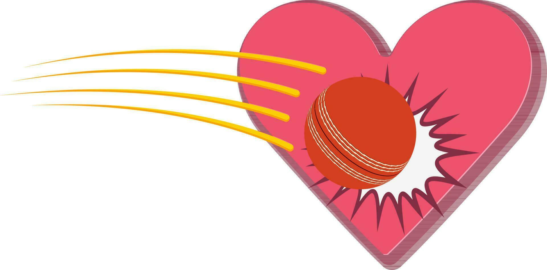 Cricket ball hitting 3D heart. vector