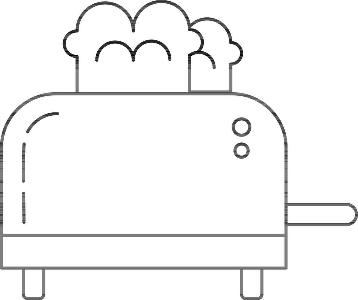 Toaster with bread in black line art illustration. vector