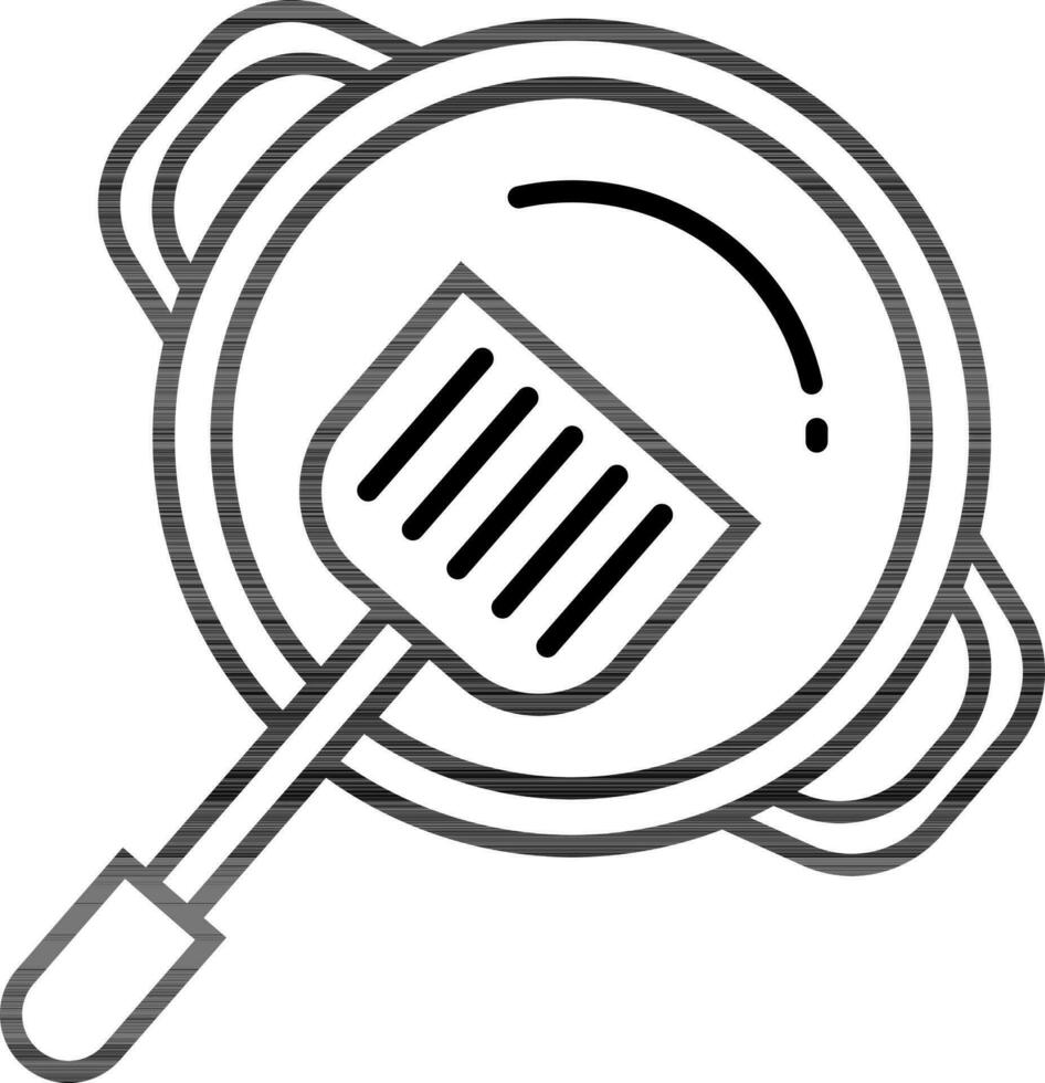 Line art illustration of Spatula in kadai icon. vector