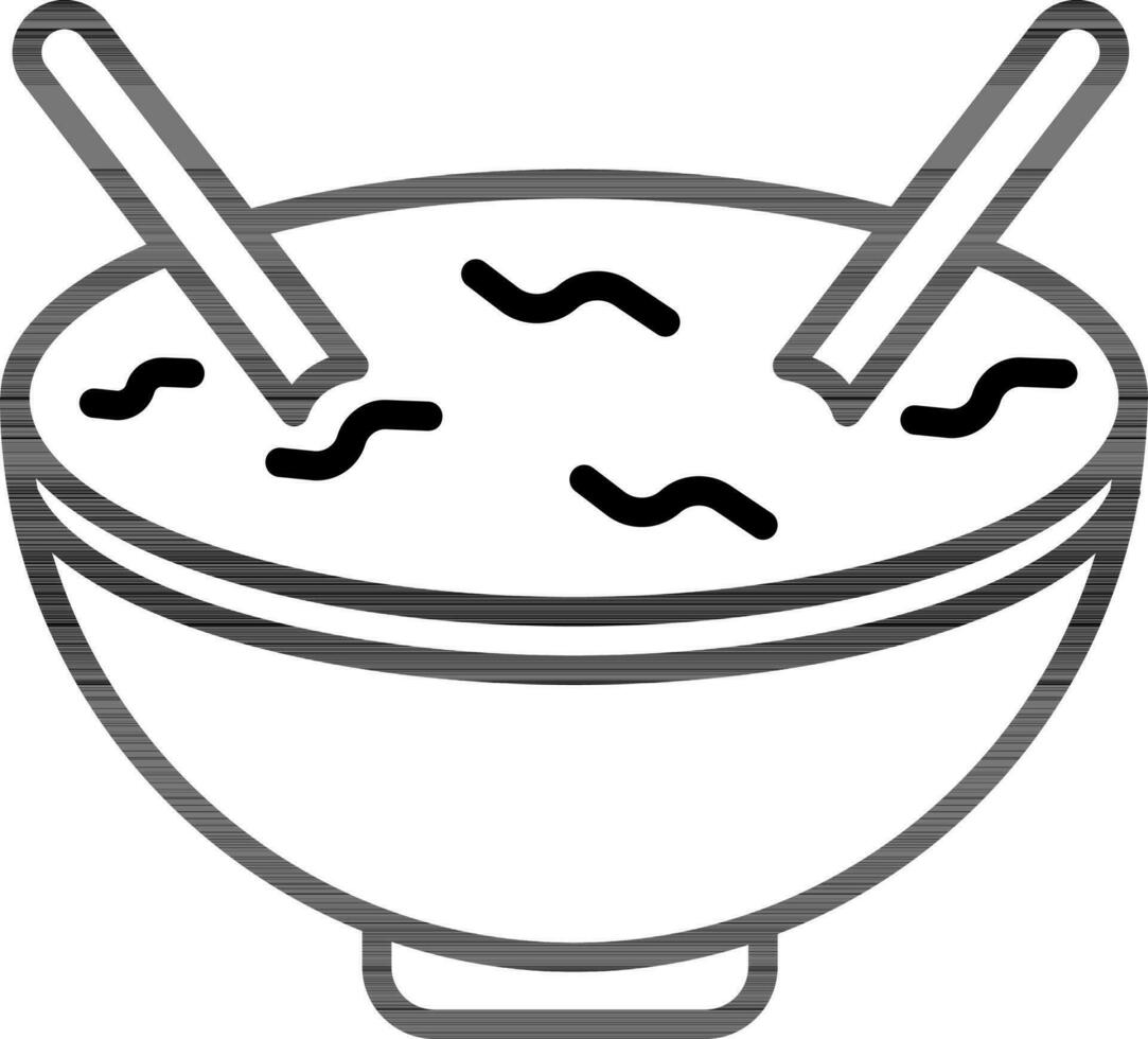 Food Bowl with Chopsticks or Spoons Icon in Black Outline. vector