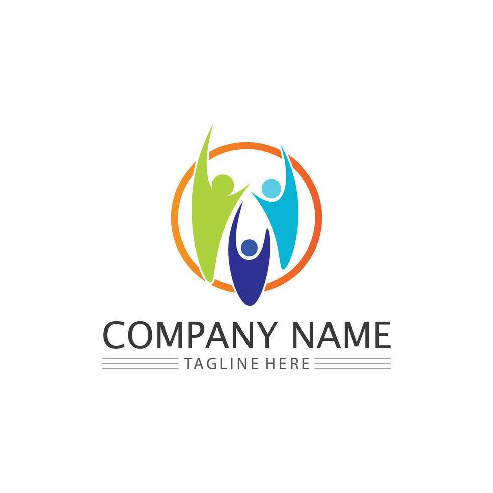 Human and people logo design Community care icon vector