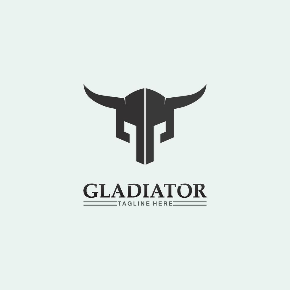 Spartan Helmet logo and gladiator, power, vintage, sword, safety, legendary logo and vector of soldier classic