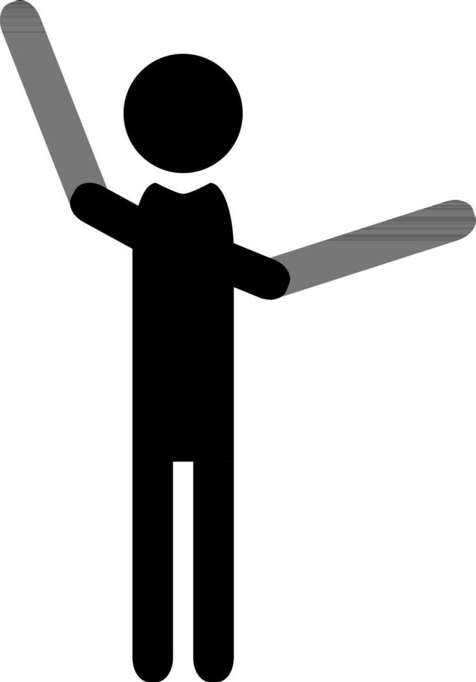 Man silhouette in expanding arms pose. vector