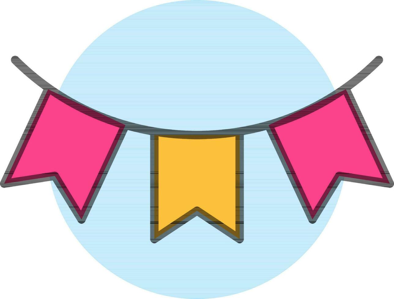 Illustration of Bunting flags icon in pink and yellow color. vector