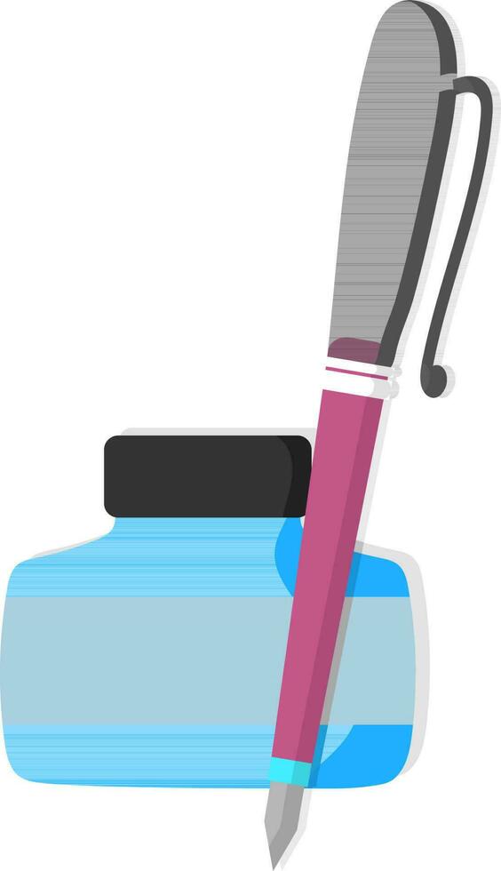 Ink bottle with pen in flat style. vector
