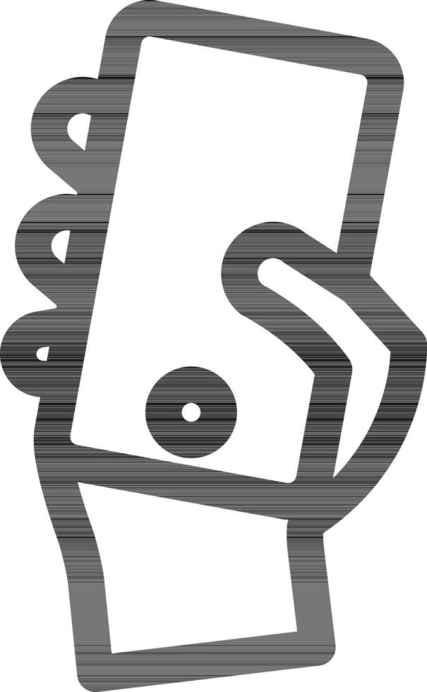 Hand holding smartphone icon thin line art. vector