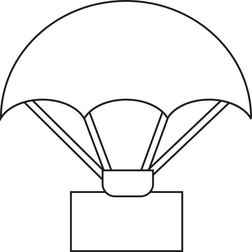 Black line art hot air balloon with box. vector