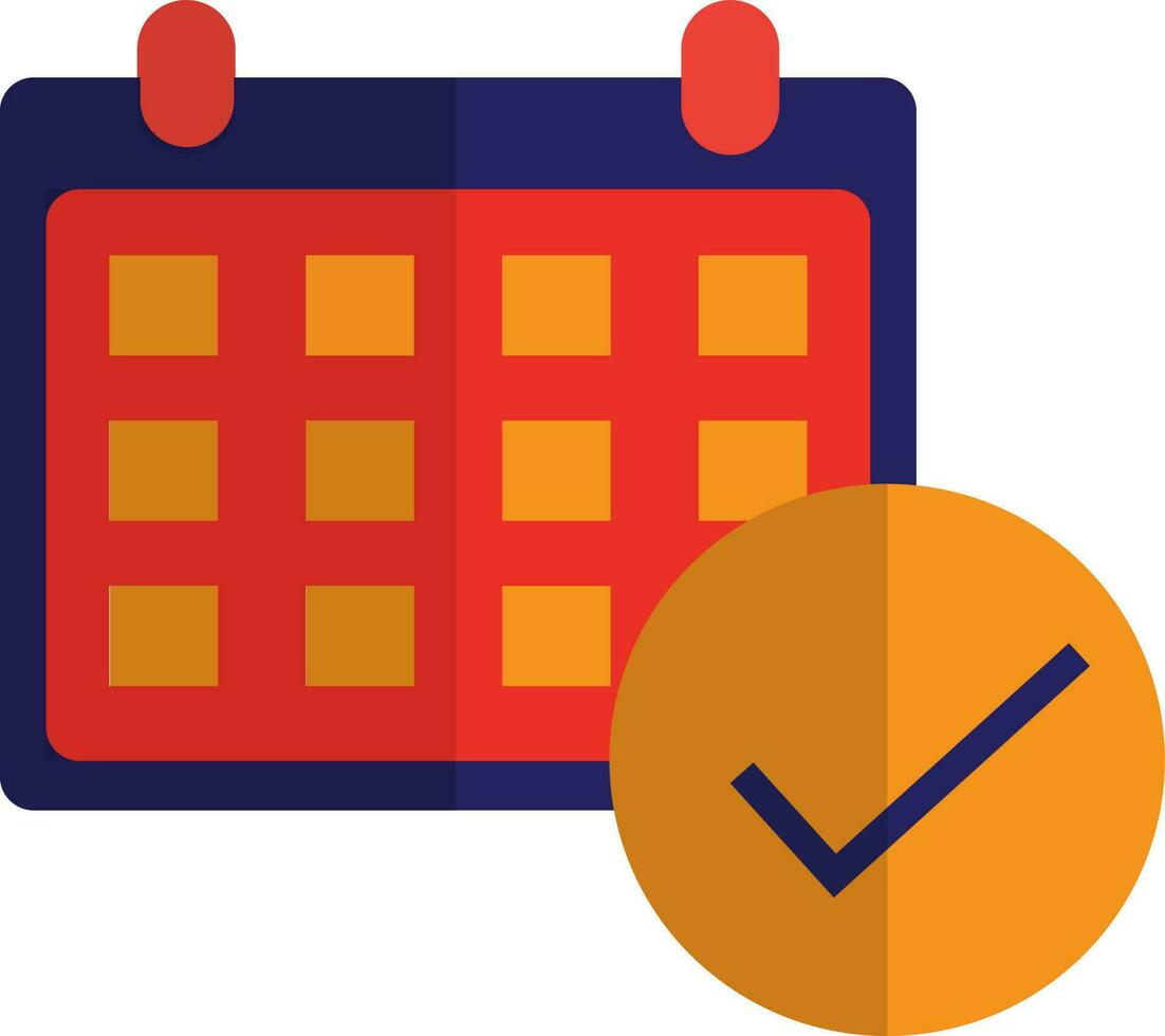 Calendar withe check mark in flat style. vector