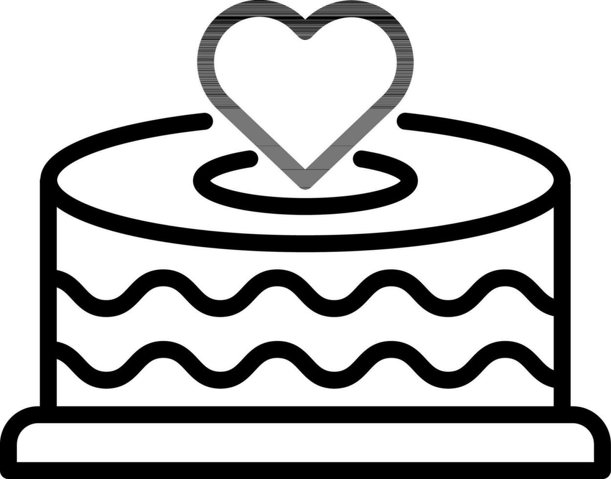 Heart symbol on cake icon in thin line art. vector