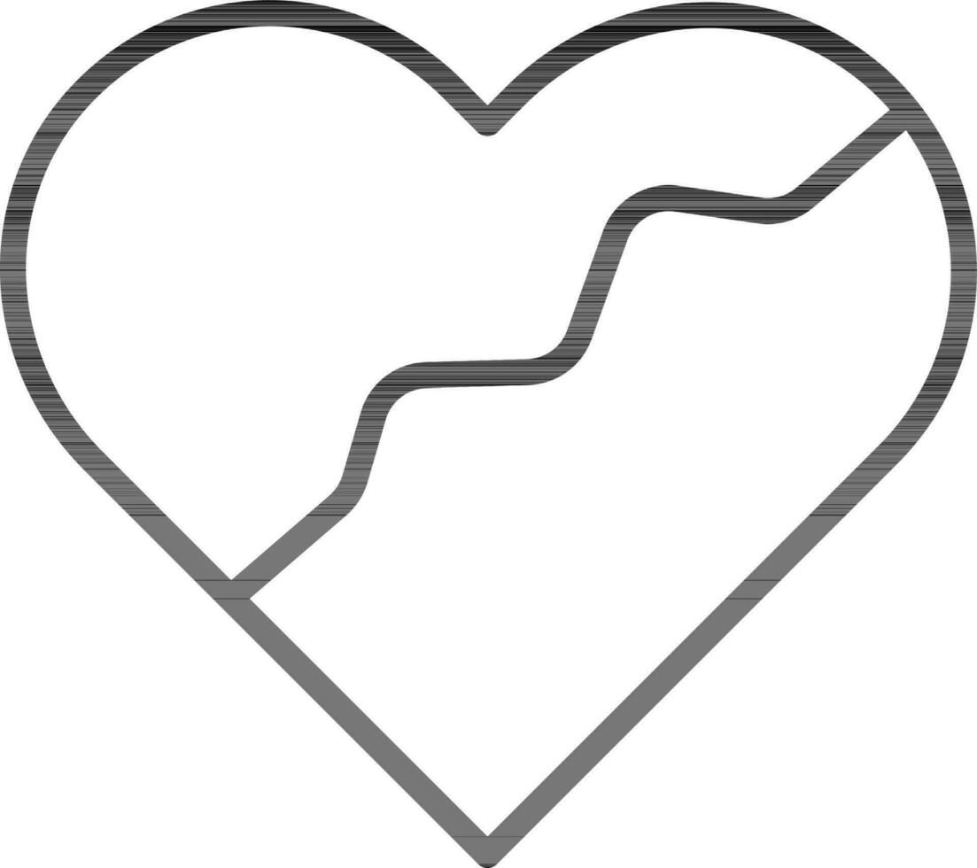 agrietado o roto corazón icono en negro línea Arte. vector