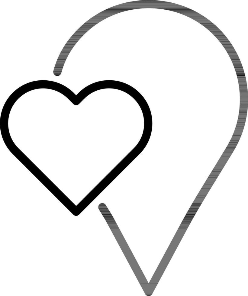 Flat style Heart map pin icon in line art. vector