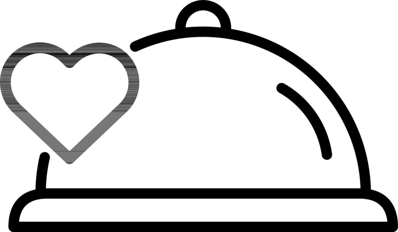 Black line art illustration of Heart symbol with cloche icon. vector