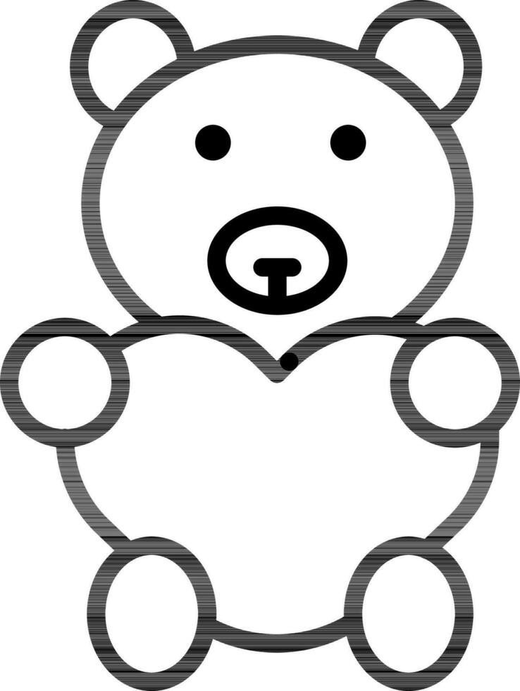 Loving teddy bear icon in black line art. vector