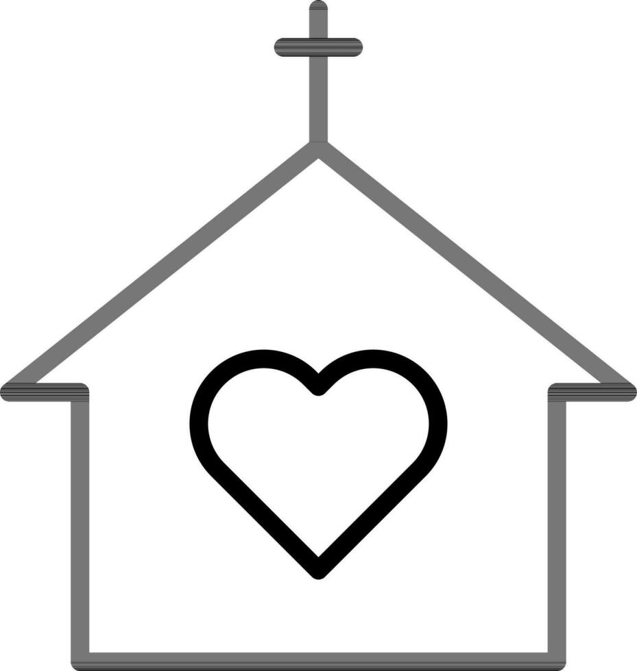 línea Arte corazón símbolo en Iglesia edificio icono plano estilo. vector