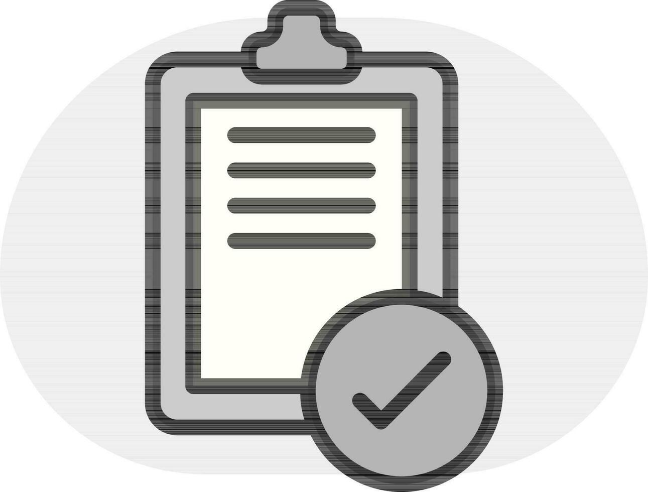 Check document paper on clipboard icon in gray and white color. vector