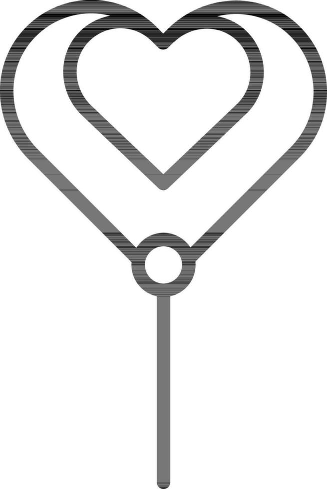 Heart shape Lollipop icon in black line art. vector