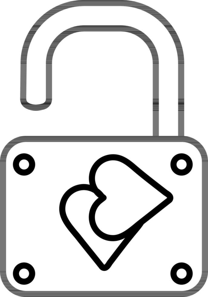 Open Heart Lock icon in black outline. vector