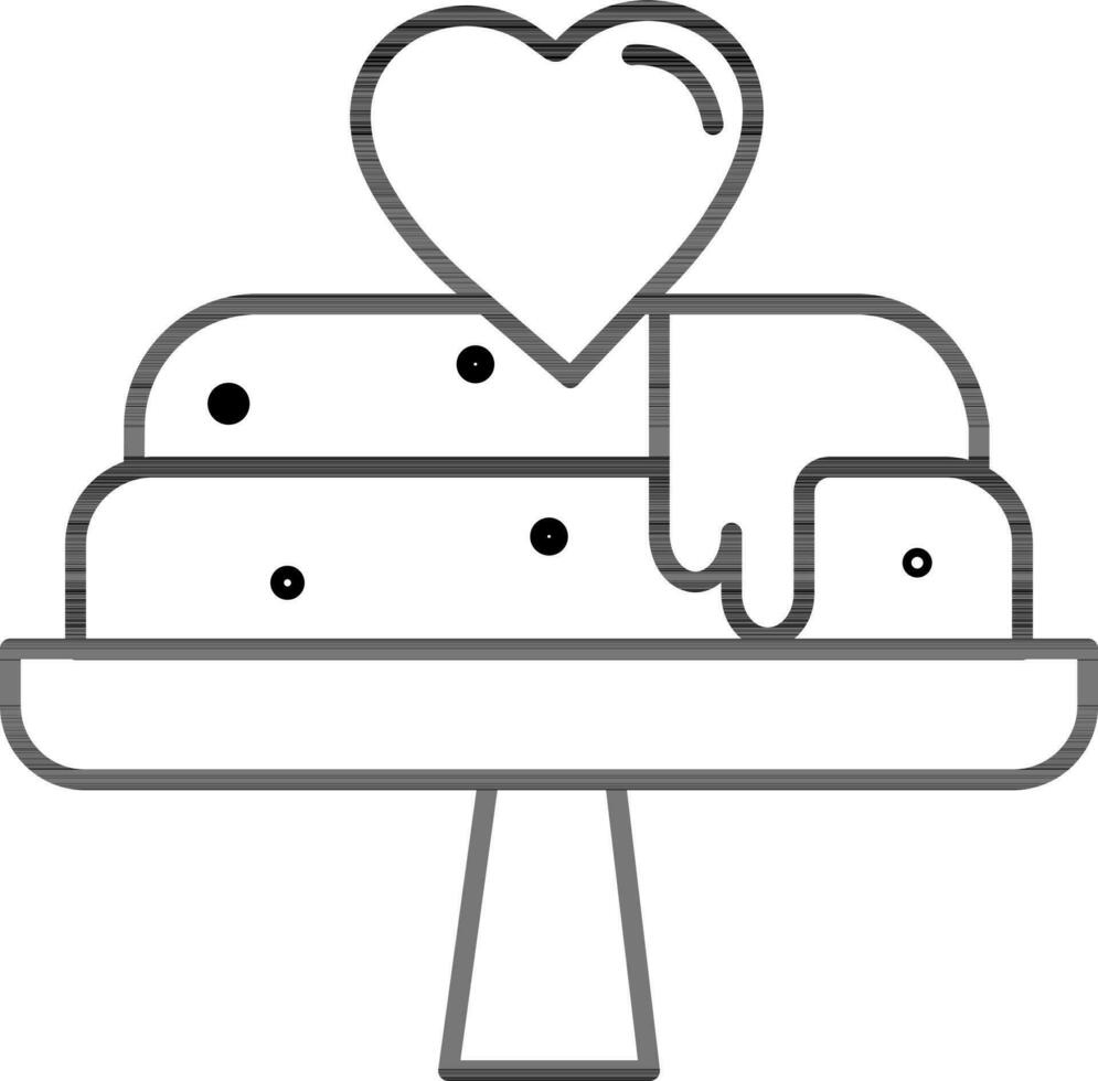 Flat style Heart Decorate Cake on Table icon in line art. vector