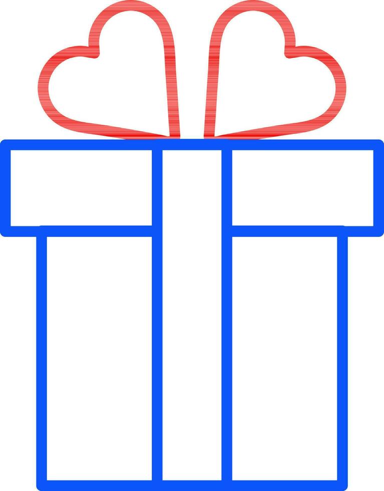 Thin line Heart Shape Ribbon Decorated Gift Box icon in red and blue color. vector