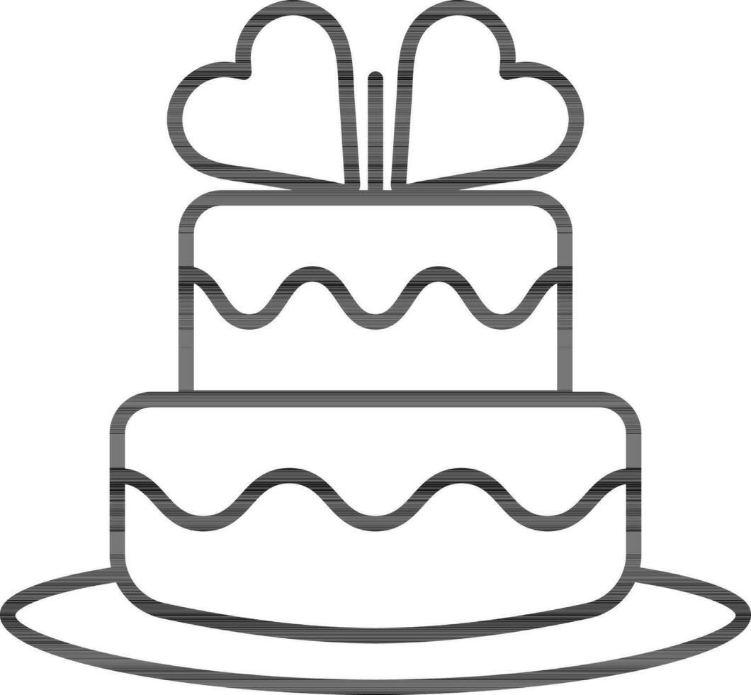 Heart Decorated Cake Icon in black thin line art. vector