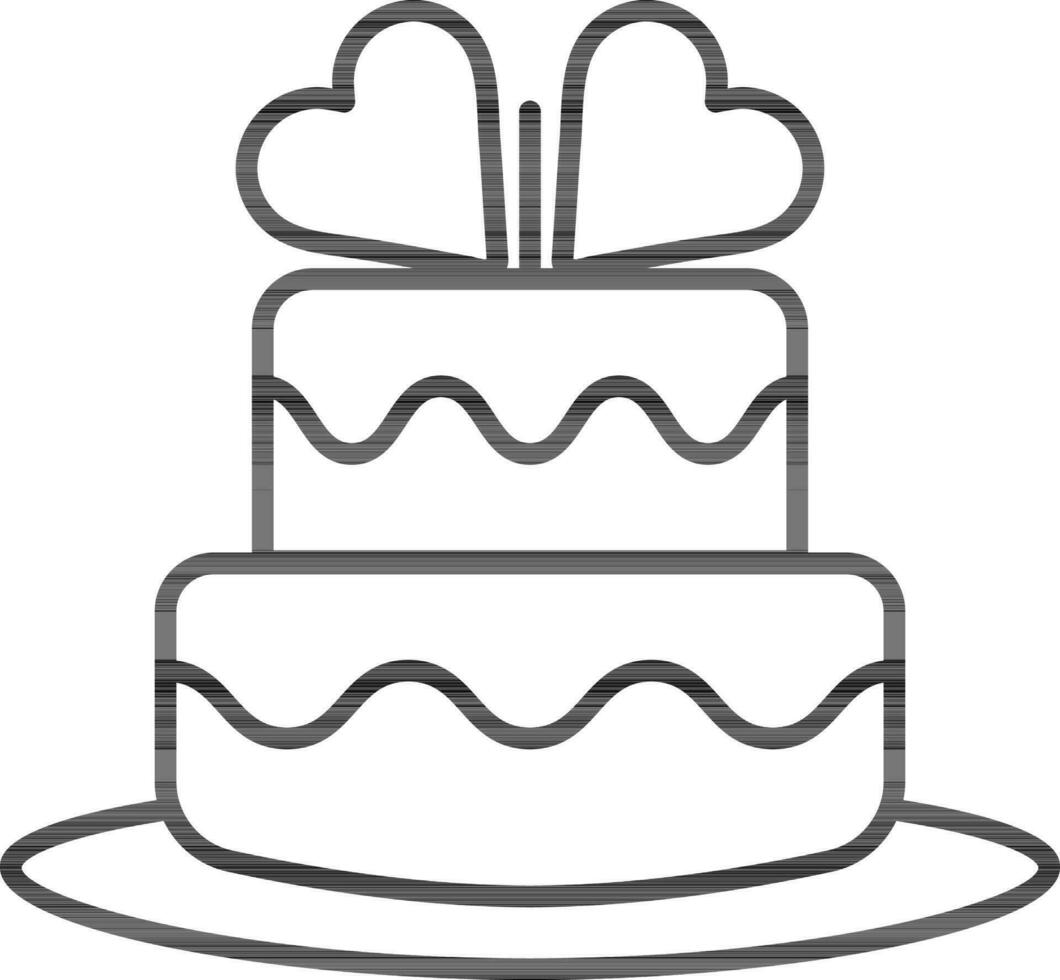 Heart Decorated Cake Icon in black thin line art. vector