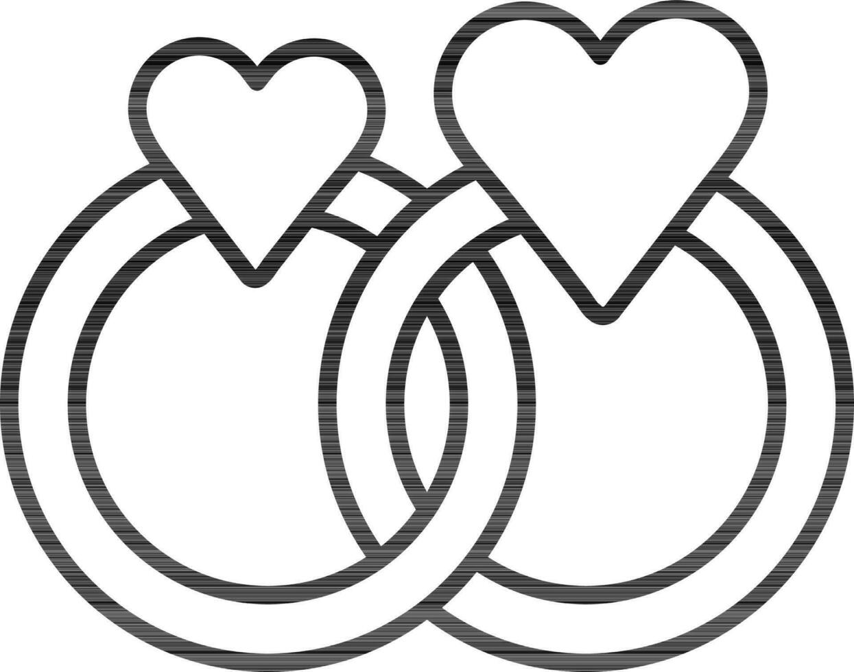 Diamond Heart Shape Couple Ring icon in black thin line. vector