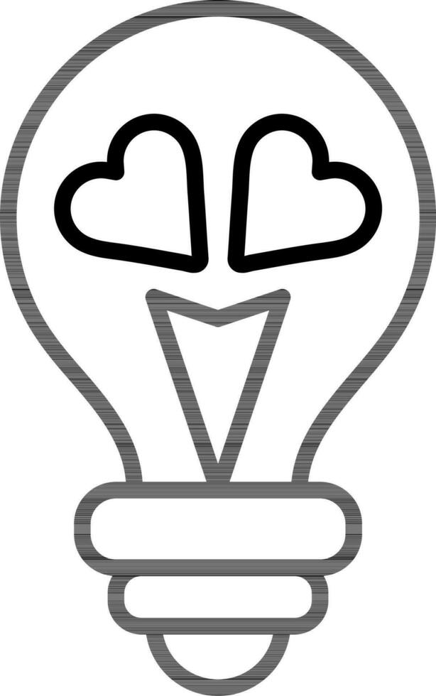 Black thin line Hearts in light bulb icon. vector