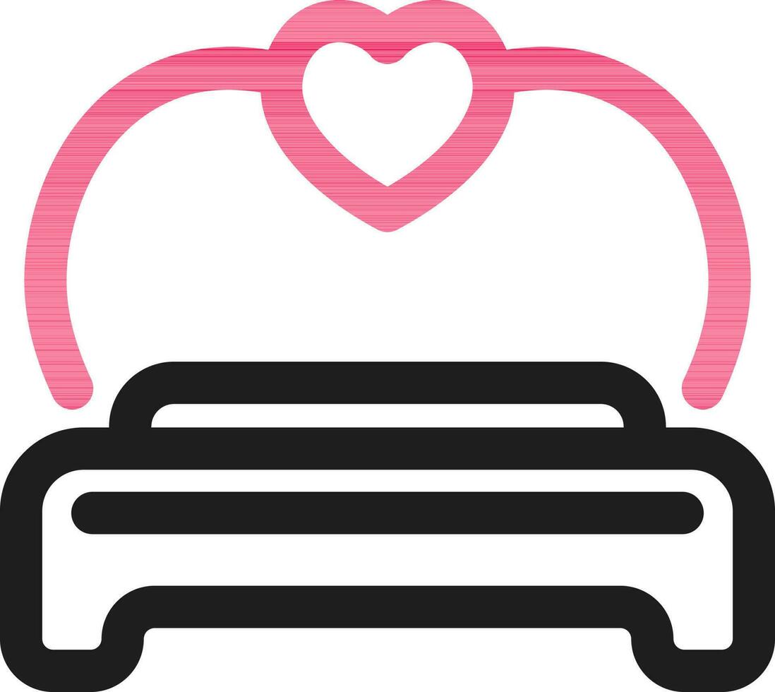 Black and Pink Love Bed Icon in Line Art. vector