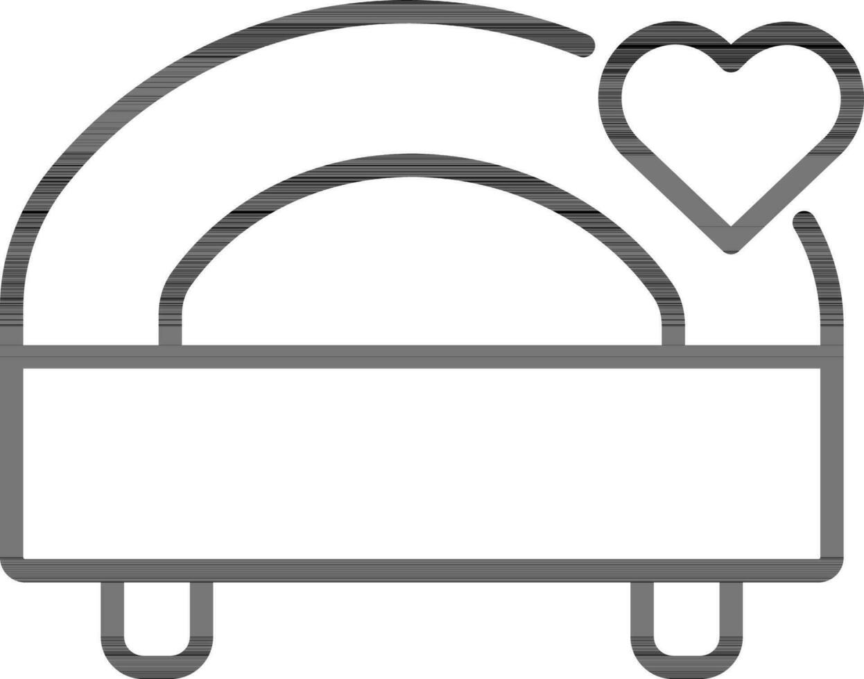 Line art illustration of heart symbol on bed icon. vector