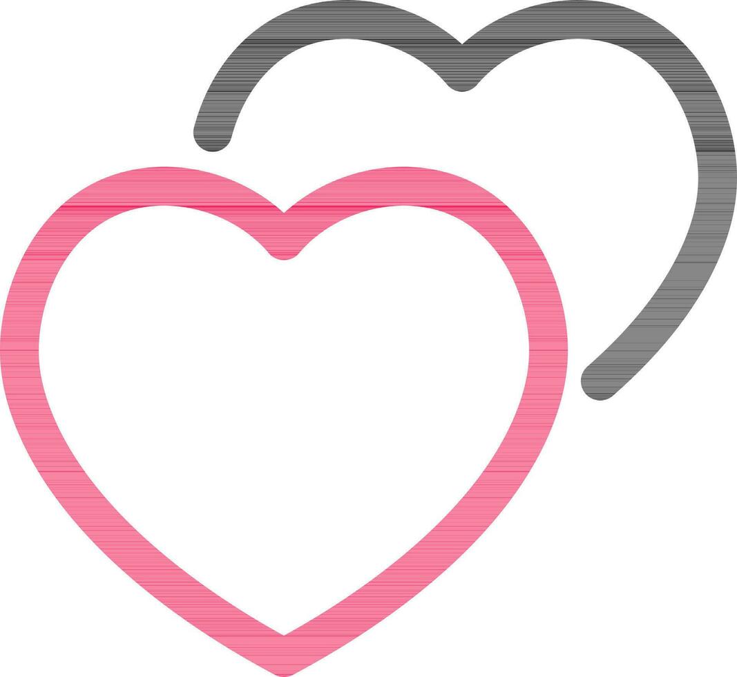 Two Hearts Line Icon in Black and Pink Color. vector