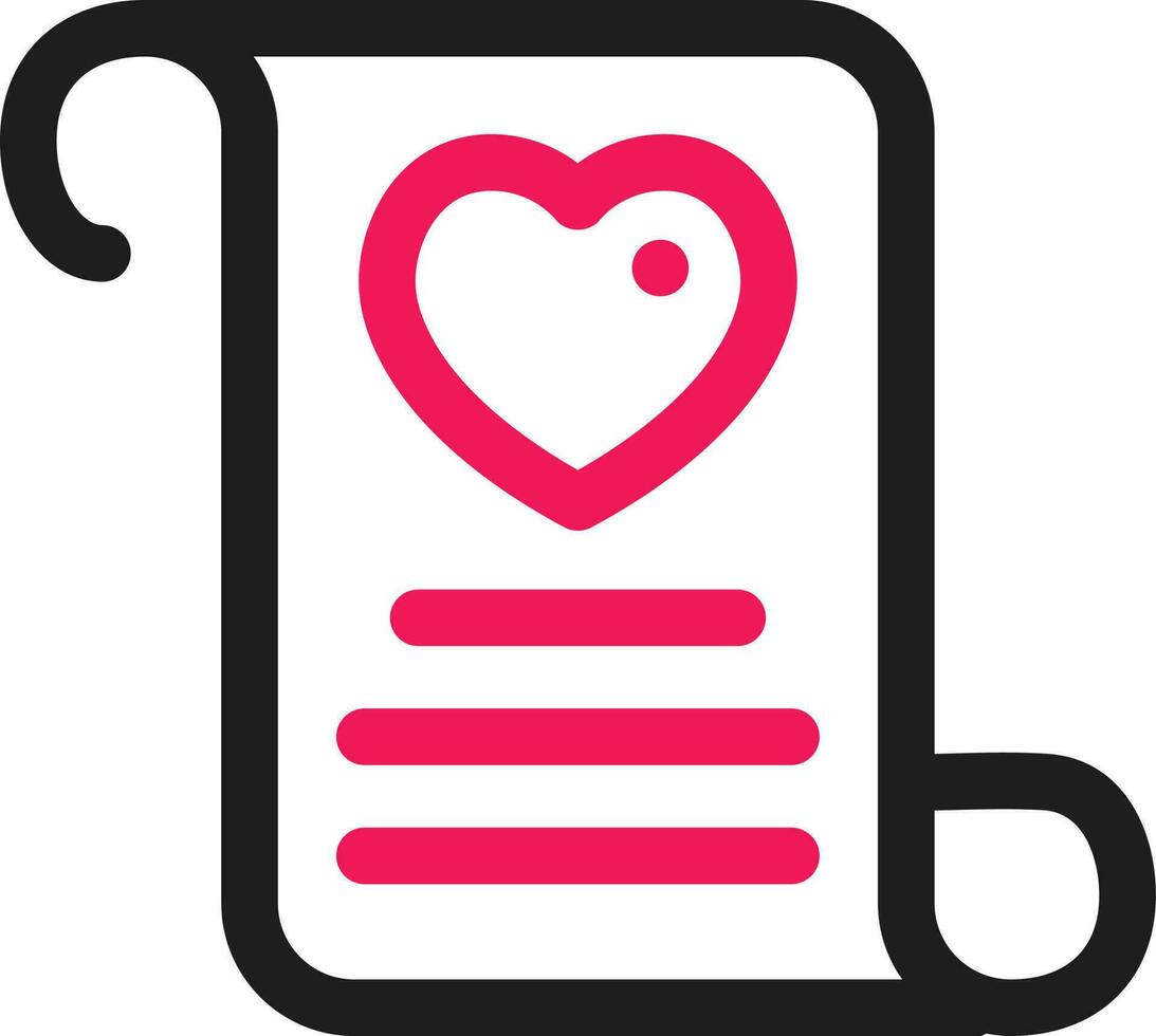 Scroll Love Letter Line Icon in Black and Pink Color. vector