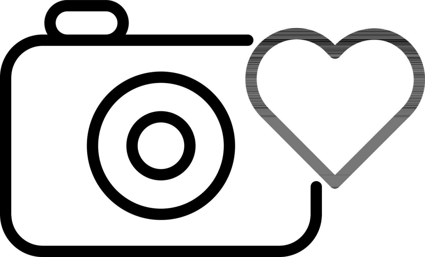 Line art Heart symbol with digital camera icon in flat style. vector