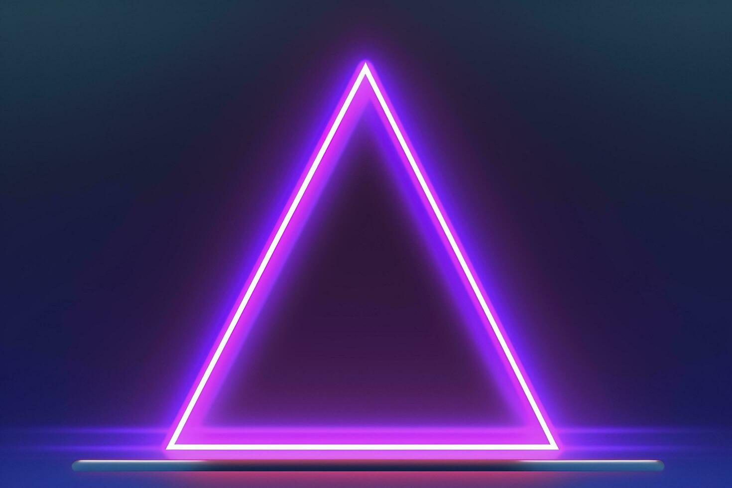 3d render, abstract fantasy background. Unique futuristic wallpaper with a triangular geometric shape glowing with pink red neon light, colorful, generate ai photo
