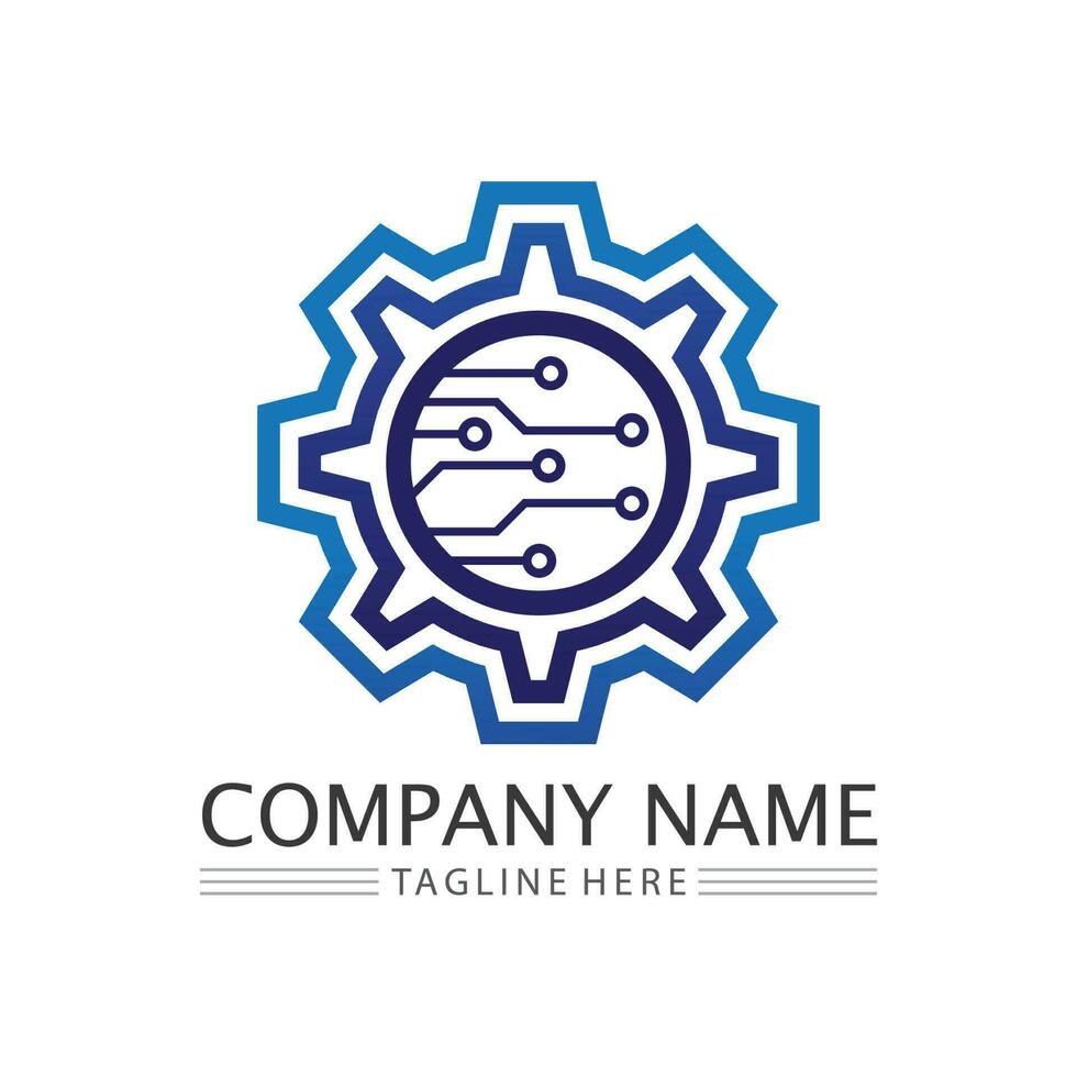 vector logo technology Digital tech vector business logo template concept illustration. Gear electronic factory sign. Cog wheel technology symbol SEO emblem Design element