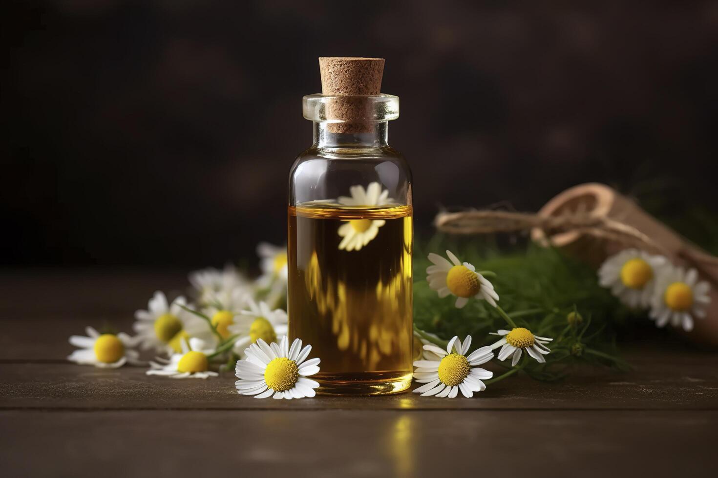 Herb essential oil aroma bootle and leaf , photo