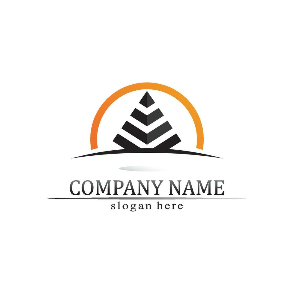Diseño de logotipo de pirámide triangular y símbolo de vector egipcio y logotipo de empresa