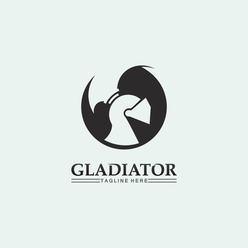 logo de casco espartano y gladiador, poder, vintage, espada, seguridad, logo legendario y vector de soldado clásico