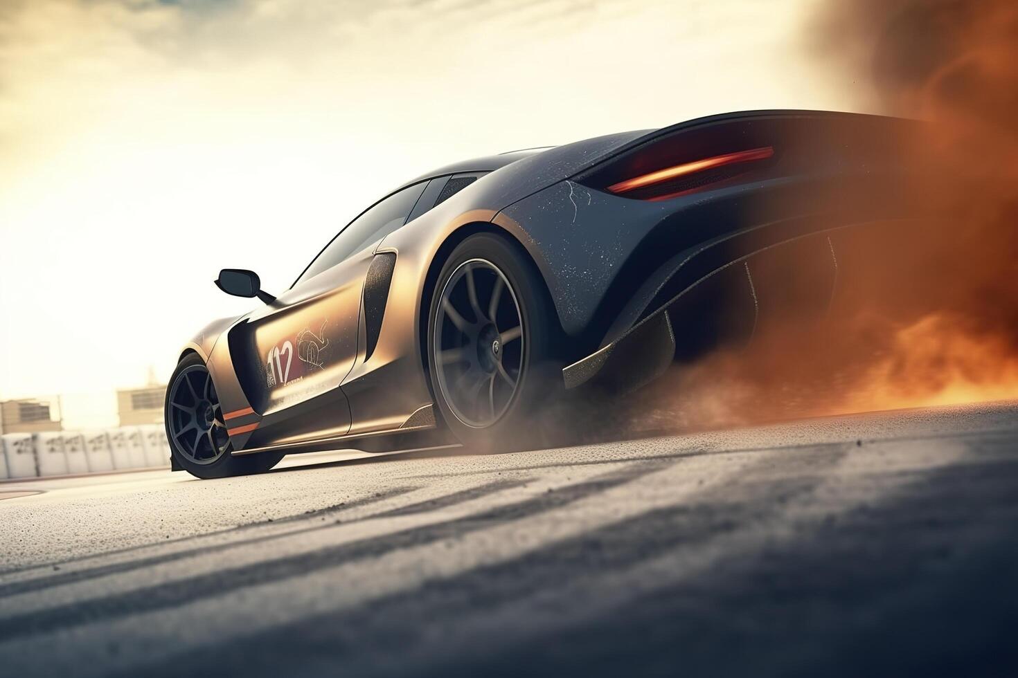 3D rendering, Sports Car Racing on race track, Car wheel drifting, photo