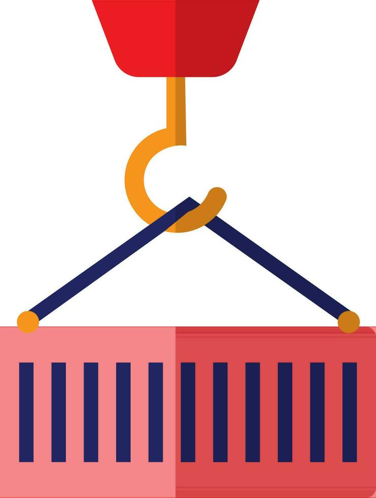 Orange, red and blue container with crane. vector