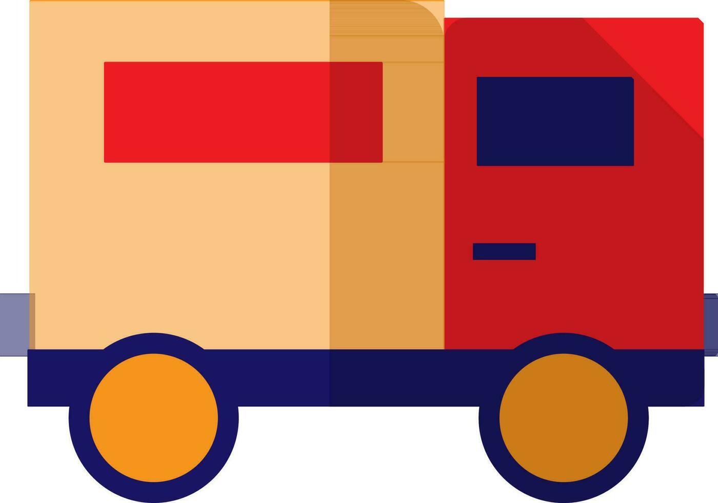 Red, orange and blue truck in flat style. vector