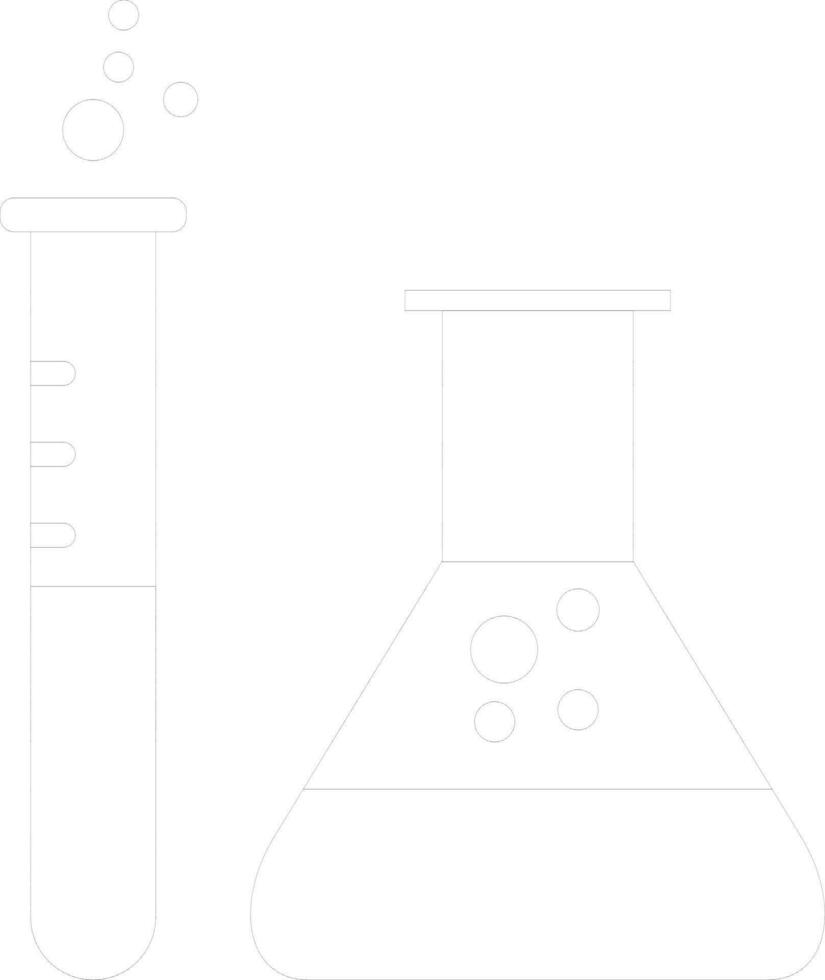 Black line art beaker with test tube. vector