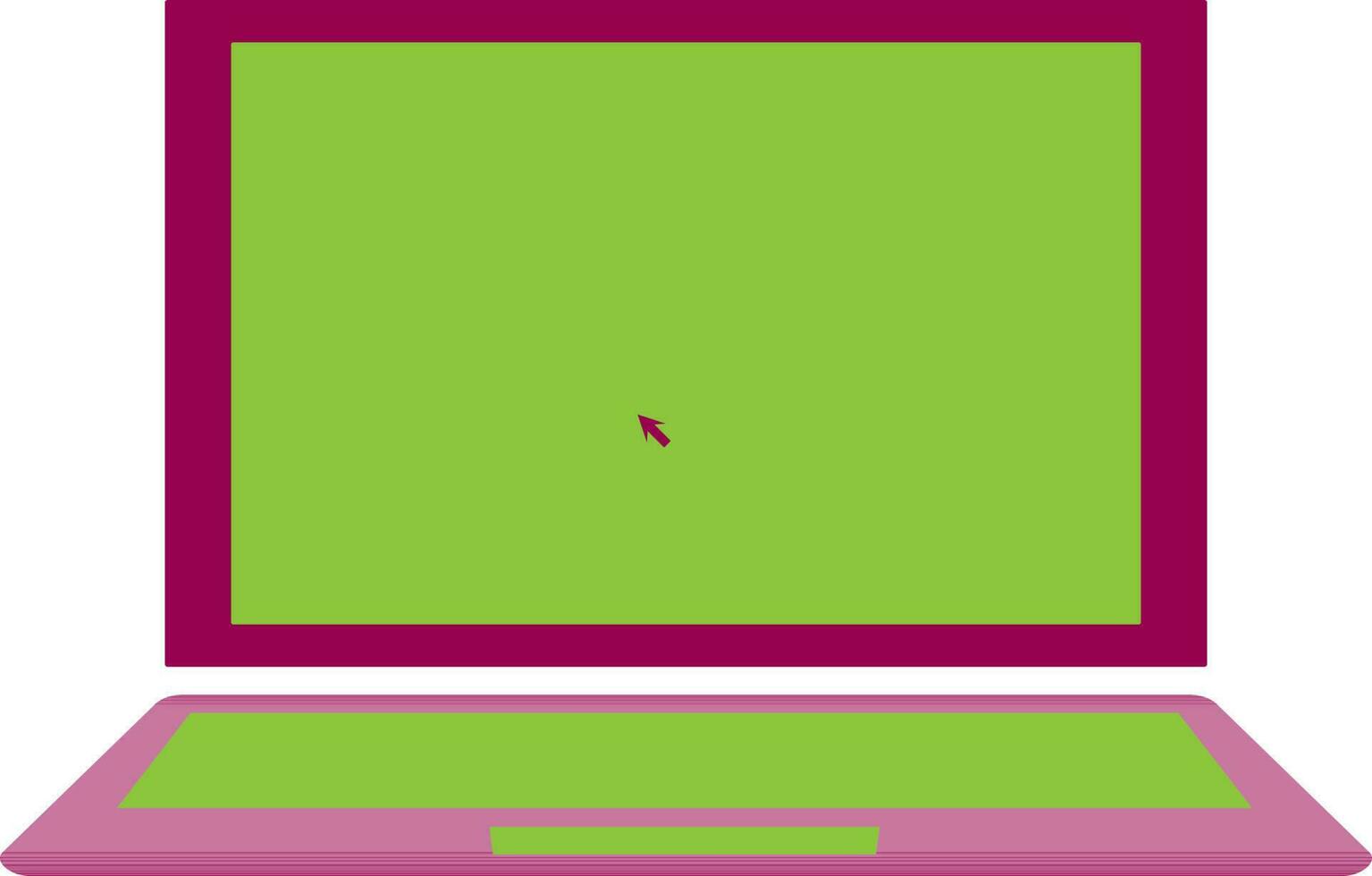Pink and green laptop in flat style. vector