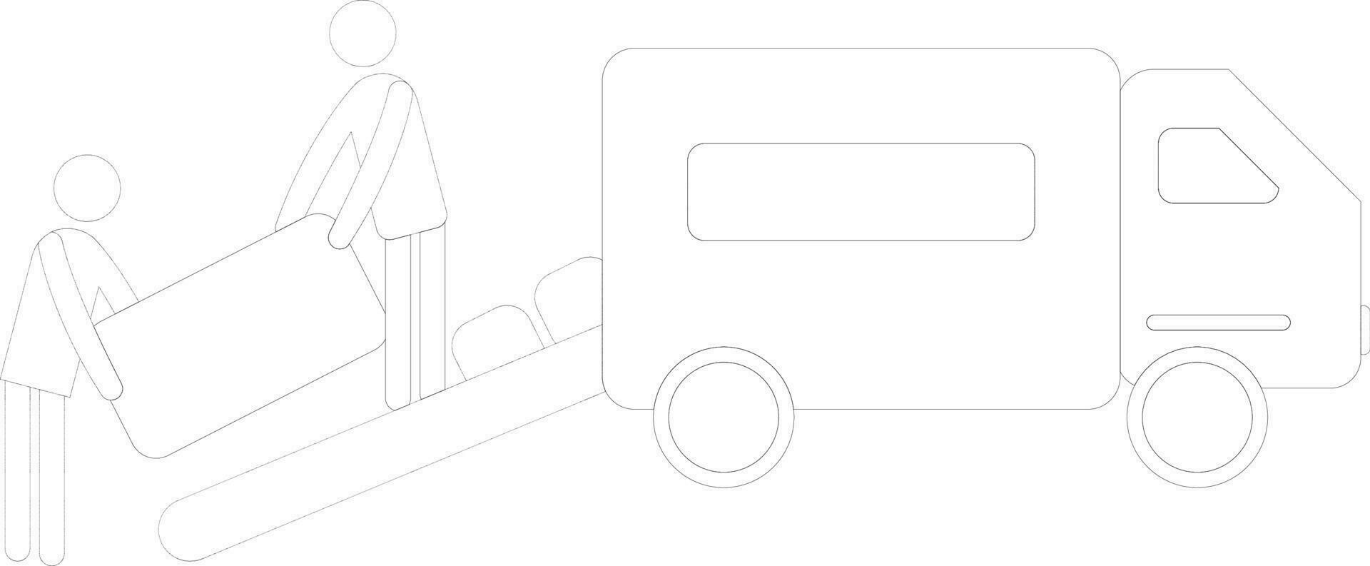 Character of line art man holding boxes loading in truck. vector